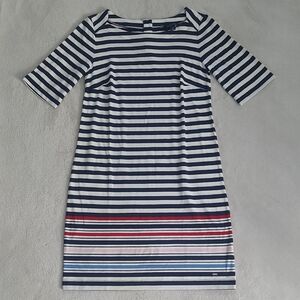 Tommy Hilfiger Stripe Dress Nautical Shift Boat Neck Preppy S Blue Classic Chic
